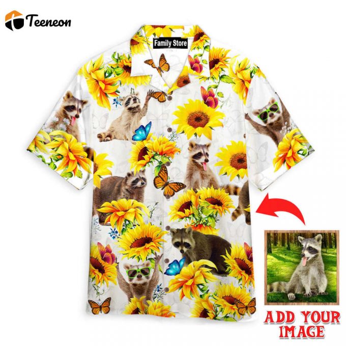 Custom Photo Raccoon Lovers Sunflower Custom Hawaiian Shirt 1