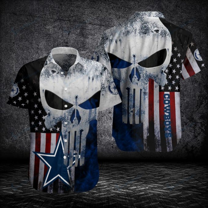 Dallas Cowboys American Flag And Skull 3D Hawaiian Shirt, Gift For Fans 2