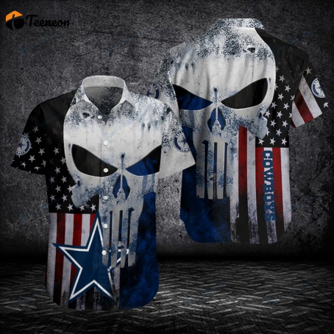 Dallas Cowboys American Flag And Skull 3D Hawaiian Shirt, Gift For Fans 1