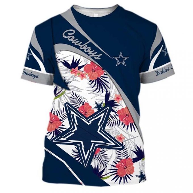 Dallas Cowboys Hibiscus Flower Pattern 3D T-Shirt, Gift For Fan 2