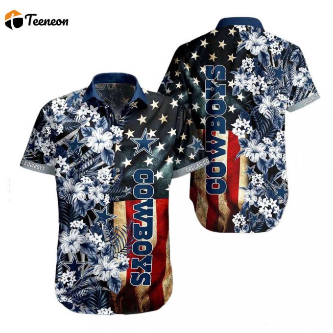 Dallas Cowboys Nfl Us Flag Graphic Hawaiian Shirt, Gift For Fan 1