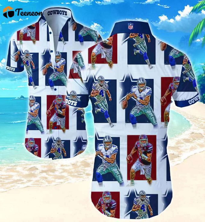 Dallas Cowboys Prescott 4 Graphic Hawaiian Shirt, Gift For Fan 1