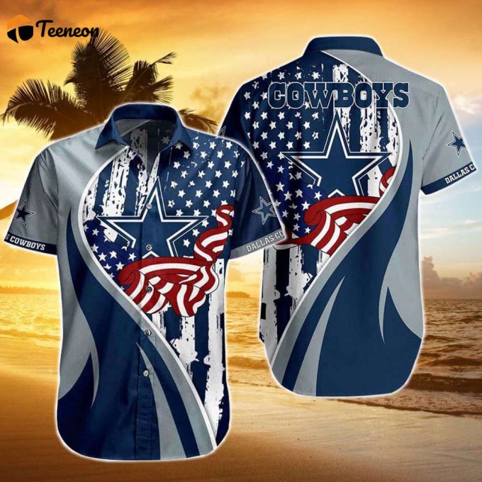 Dallas Cowboys Vintage Us Flag Graphic Hawaiian Shirt, Gift For Fan 1
