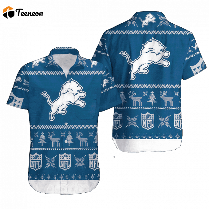 Detroit Lions Dl Christmas Pattern All Over Print Hawaiian Shirt Beach Shirt 1