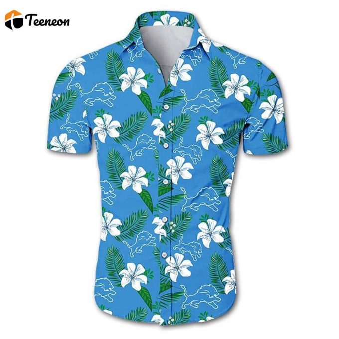 Detroit Lions Tropical Flower Hawaiian Shirt White Men Women Beach Wear Short Sleeve Hawaii Shirt 1