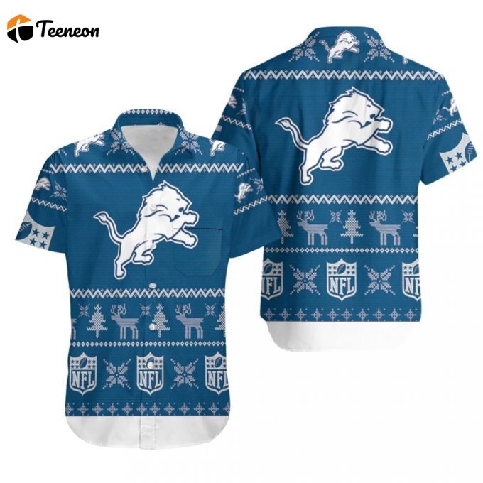 Detroit Lions Ugly Sweatshirt Christmas All-Over Print Hawaiian Shirt 1