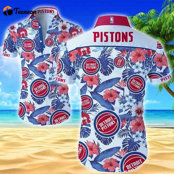 Detroit Pistons Hawaiian Shirt Summer Button Up Shirt For Men Beach Wear Short Sleeve Hawaii Shirt 1