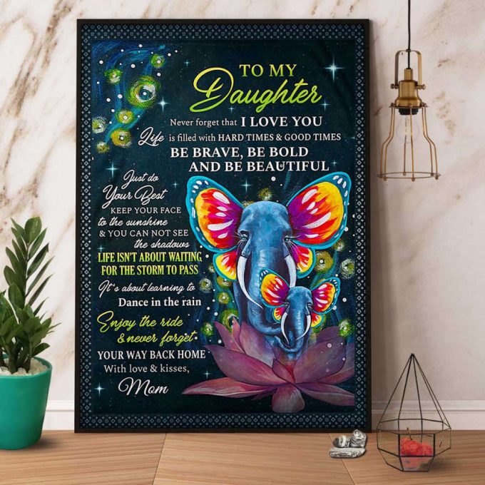 Elephant Mom To My Daughter Never Forget That I Love You Colorful Elephant &Amp; Night Pink Lotus Gift Poster No Frame Matte Canvas 2