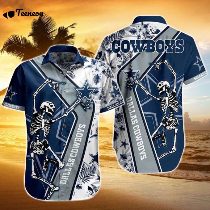 Funny Dallas Cowboys Dancing Skeleton Hawaiian Shirt 1