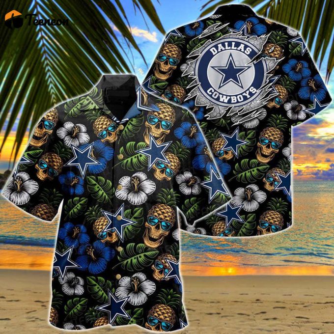 Funny Dallas Cowboys Pineapple Skull Pattern Hawaiian Shirt 1