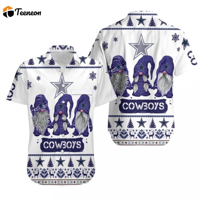 Funny Ugly Christmas Gnomes Dallas Cowboys 3D Hawaiian Shirt 1