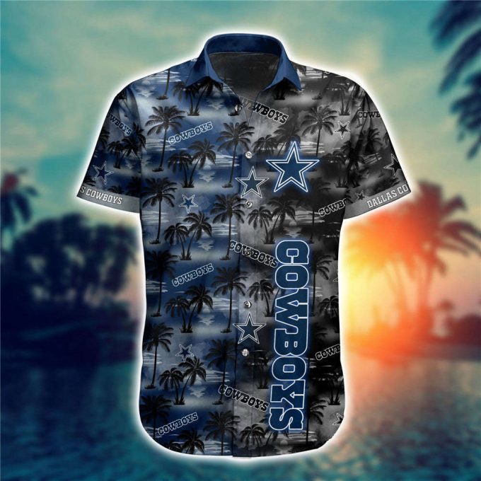 Gift For Fans, Dallas Cowboys Palm Tree Pattern 3D Hawaiian Shirt 2