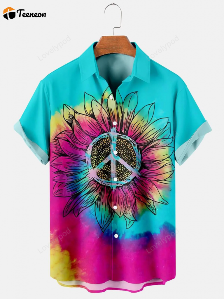 Hawaiian Gradient Hippie Sunflower Print Men'S Shirts 2