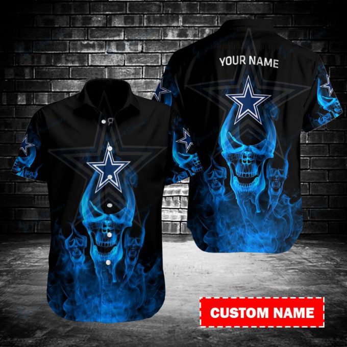 High Quality Personalized Dallas Cowboys Blue Skulls 3D Hawaiian Shirt 2