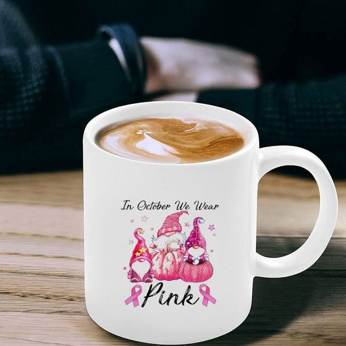 In October We Wear Pink Pumpkin Gnome Accent Mug 2