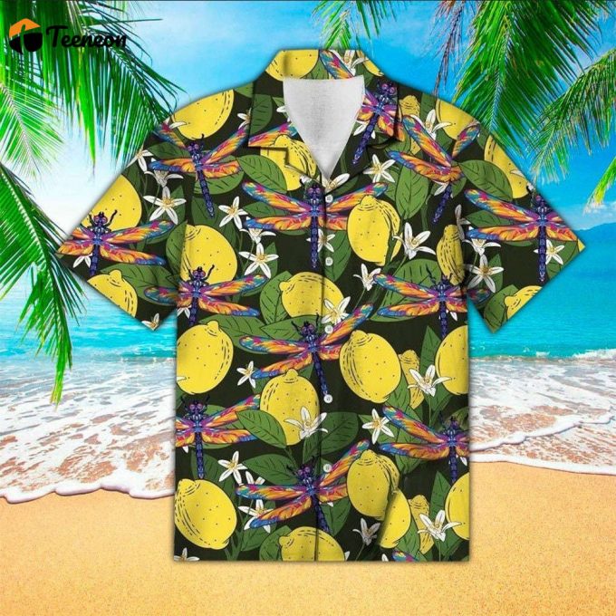 Lemon &Amp;Amp; Dragonfly Pattern Hawaiian Shirt 1
