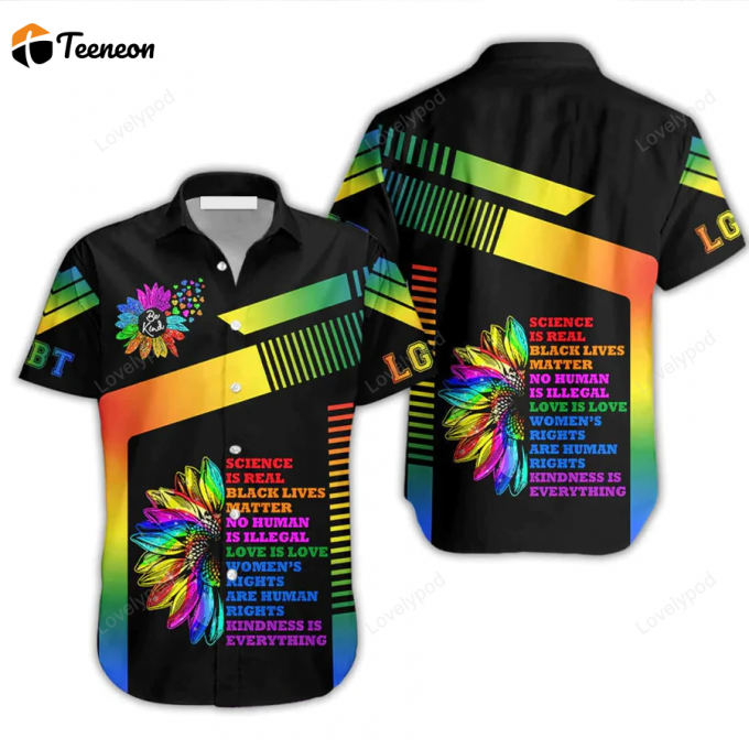 Lgbt Aloha Hawaiian Shirts For Summer, Sunflower Trans Pride Be Kind Rainbow Colorful Lgbt Hawaiian Shirts 1