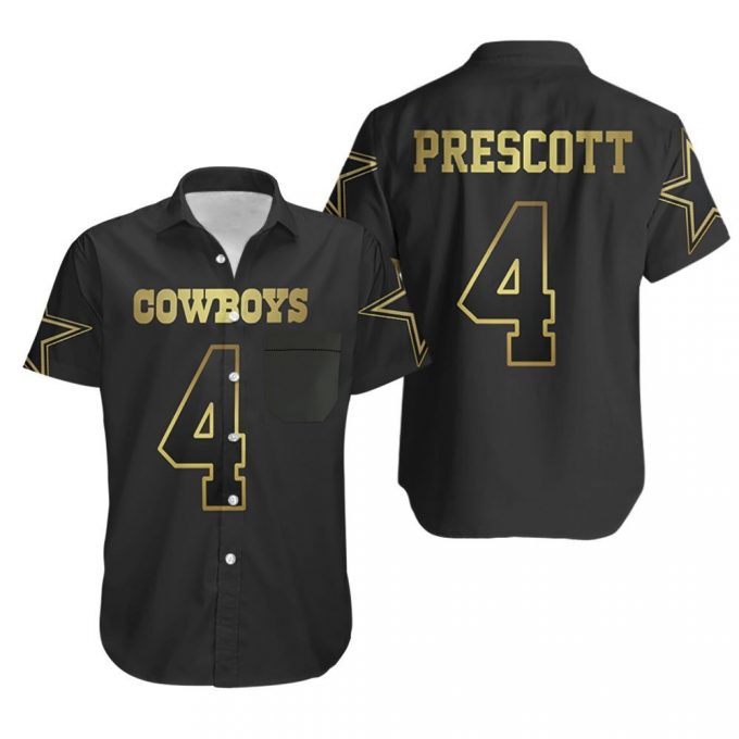 Limited Dallas Cowboys 4 Prescott Golden Black 3D Hawaiian Shirt 2