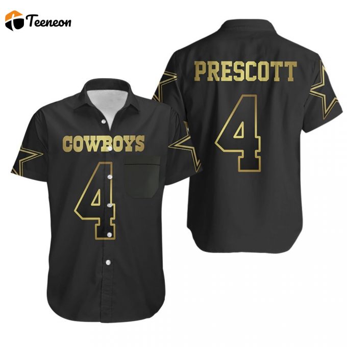 Limited Dallas Cowboys 4 Prescott Golden Black 3D Hawaiian Shirt 1