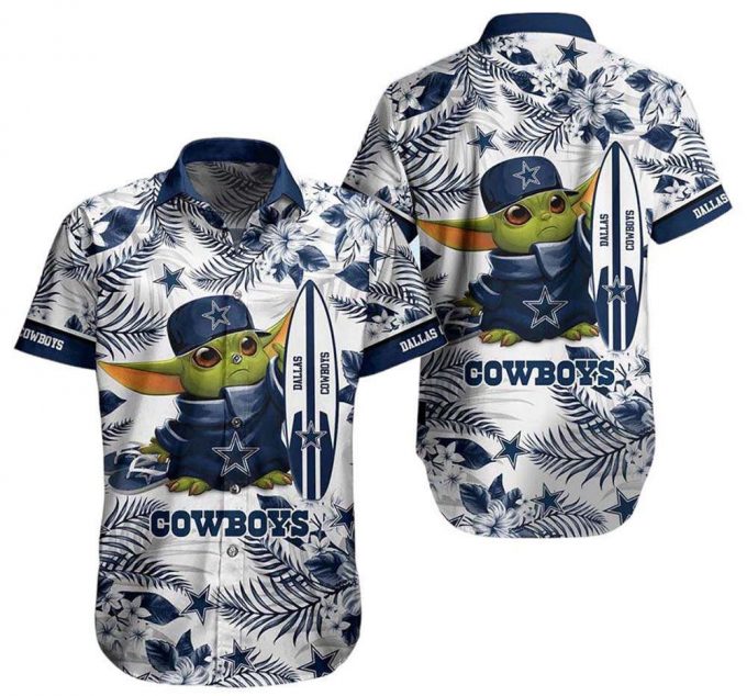 Limited Dallas Cowboys Baby Yoda Tropical Pattern Hawaiian Shirt 2