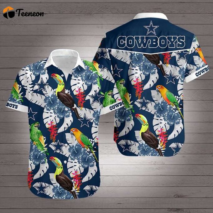 Limited Dallas Cowboys Flower And Parrots Pattern Hawaiian Shirt 1