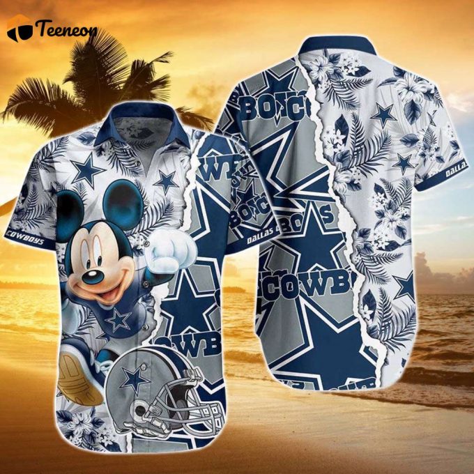Limited Dallas Cowboys Mickey With Floral Pattern Hawaiian Shirt 1