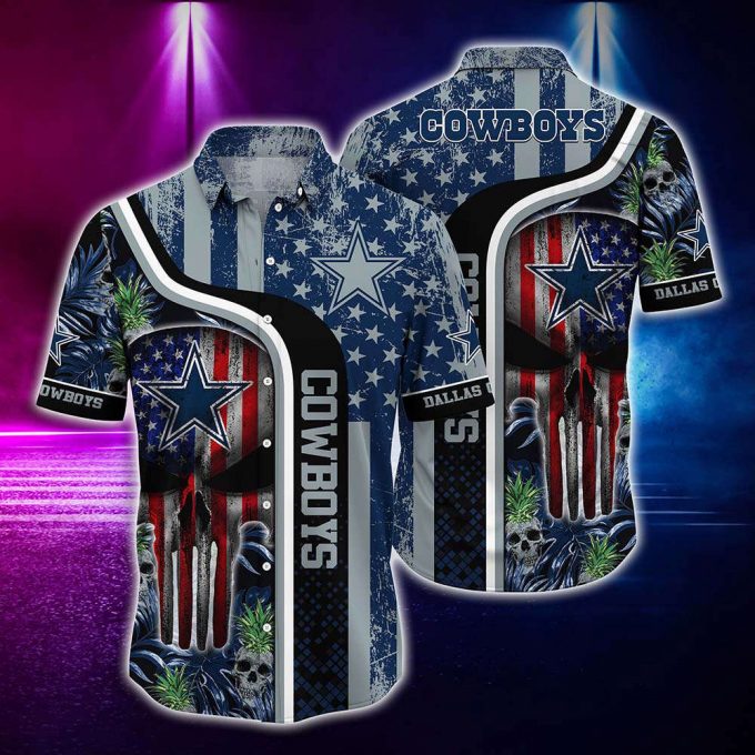Limited Dallas Cowboys Skull Us Flag Hawaiian Shirt 2