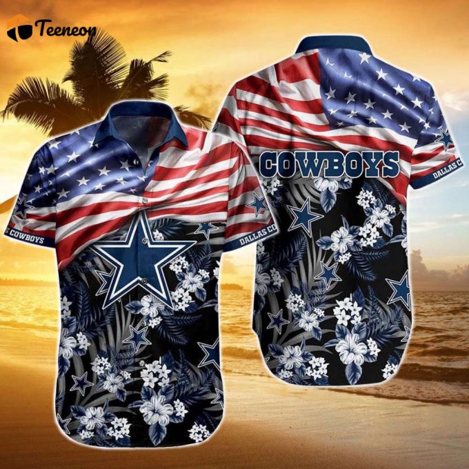 Limited Dallas Cowboys Us Flag With Flower Pattern Hawaiian Shirt 1