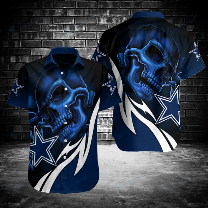 Limited Edition Dallas Cowboys Blue Skull 3D Hawaiian Shirt 2
