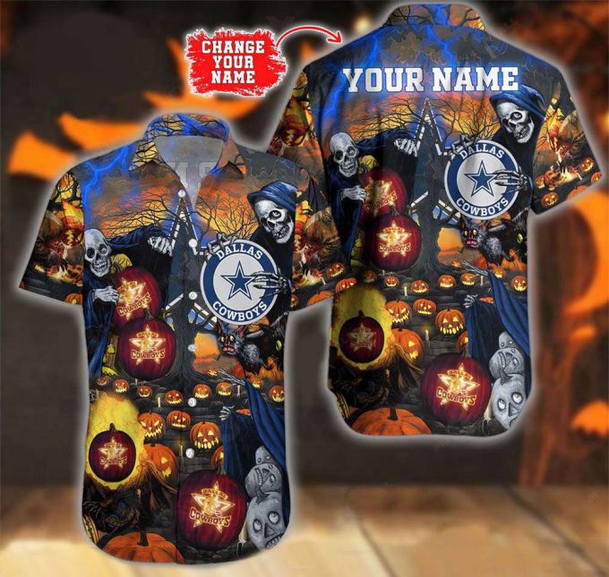 Limited Personalized Dallas Cowboys Halloween Night Graphic Hawaiian Shirt 2
