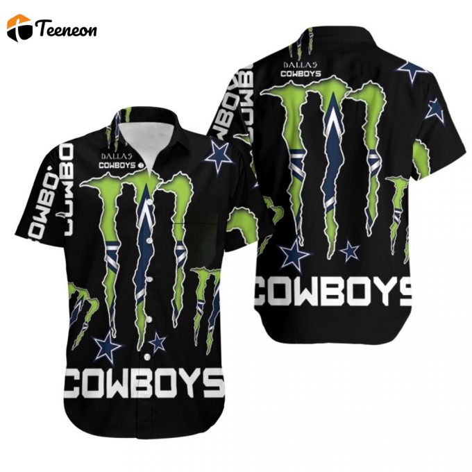 Logo Monster Energy Dallas Cowboys 3D Hawaiian Shirt 1
