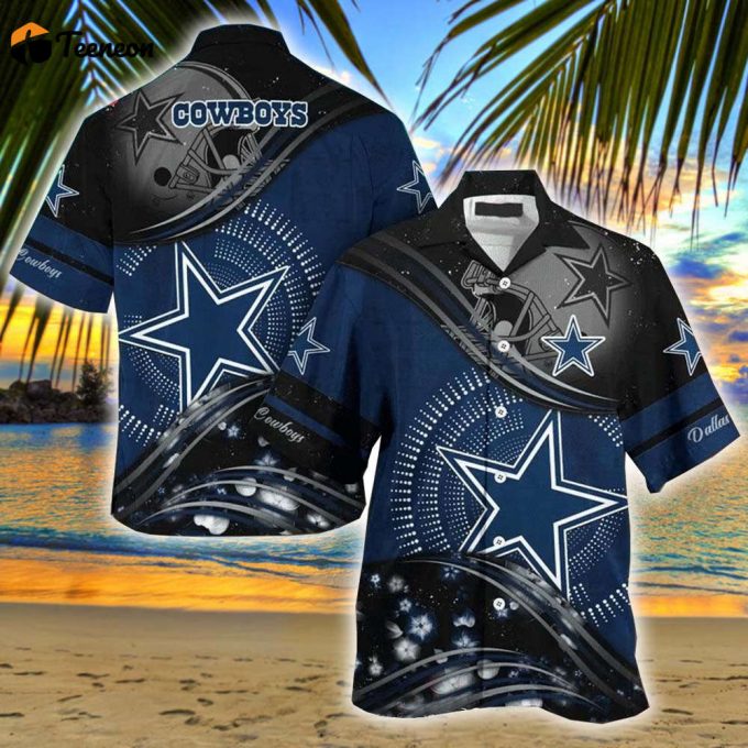 New Design Dallas Cowboys Floral Pattern Black And Navy Hawaiian Shirt 1