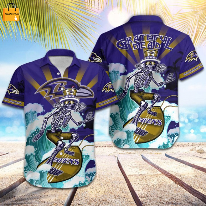 Nfl Baltimore Ravens Grateful Dead Violet Hawaiian Shirt 2