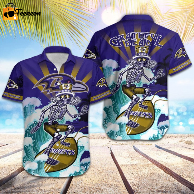 Nfl Baltimore Ravens Grateful Dead Violet Hawaiian Shirt 1