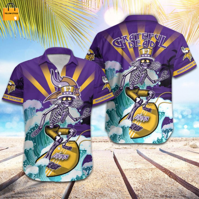Nfl Minnesota Vikings Grateful Dead Violet Hawaiian Shirt 5