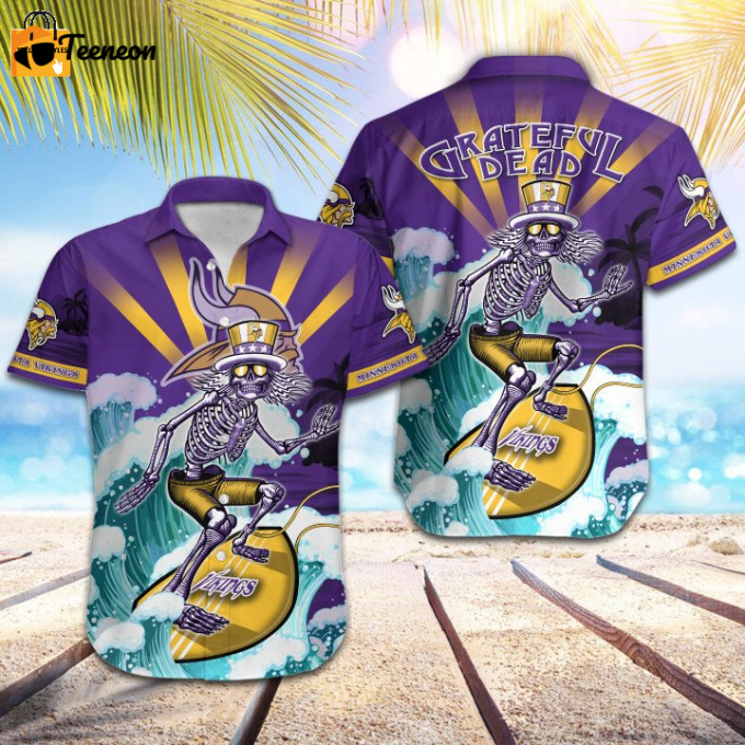 Nfl Minnesota Vikings Grateful Dead Violet Hawaiian Shirt 1