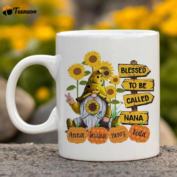 Personalized Blessed To Be Called Nana Gnome Sunflower Fall Mug 1