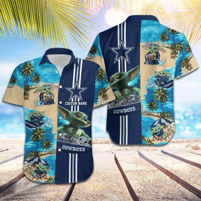 Personalized Dallas Cowboys Cute Yoda Surfing Hawaiian Shirt, Gift For Fan 2