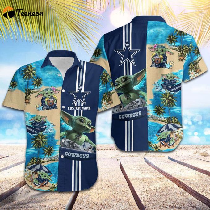Personalized Dallas Cowboys Cute Yoda Surfing Hawaiian Shirt, Gift For Fan 1