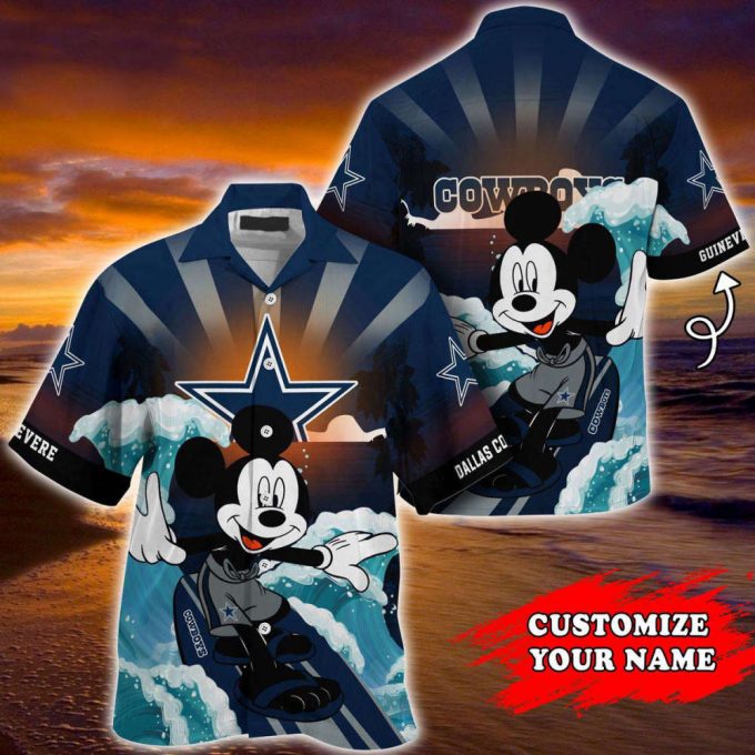 Personalized Dallas Cowboys Mickey Surfing Hawaiian Shirt, Gift For Fan 2