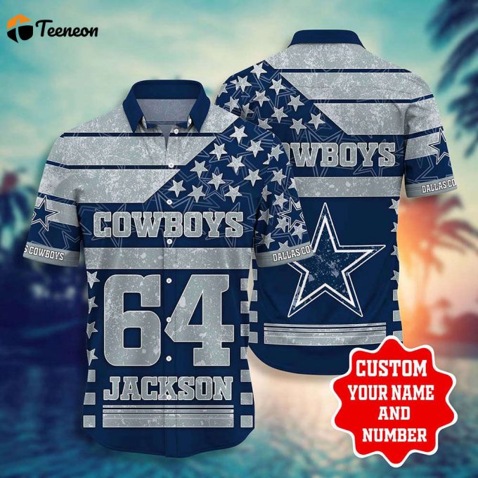 Personalized Dallas Cowboys Us Flag Background Hawaiian Shirt, Gift For Fan 1