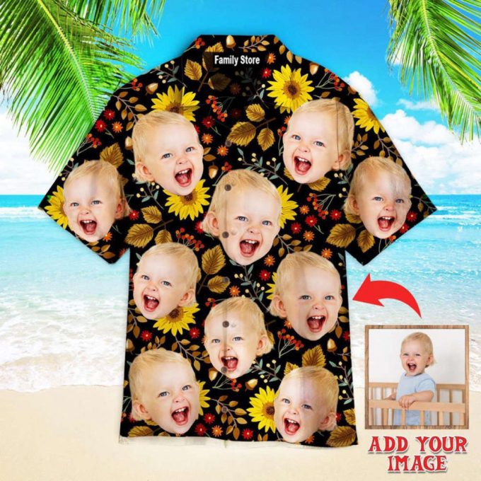 Personalized Funny Face Autumn Sunflowers Thanksgiving Hawaiian Shirt 2