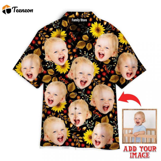 Personalized Funny Face Autumn Sunflowers Thanksgiving Hawaiian Shirt 1