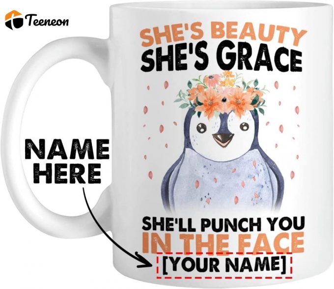 Personalized Funny Floral Penguin Coffee Mug 2