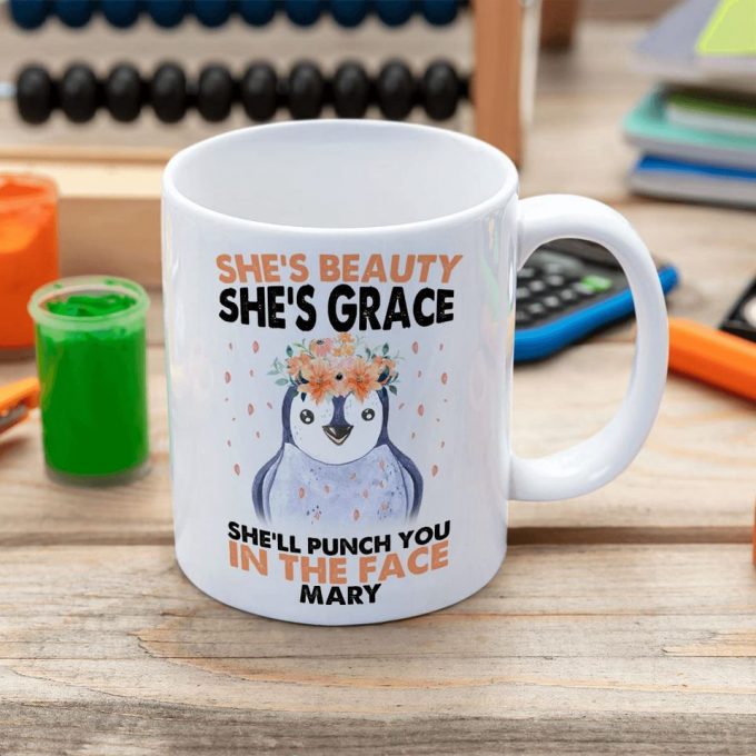 Personalized Funny Floral Penguin Coffee Mug 3