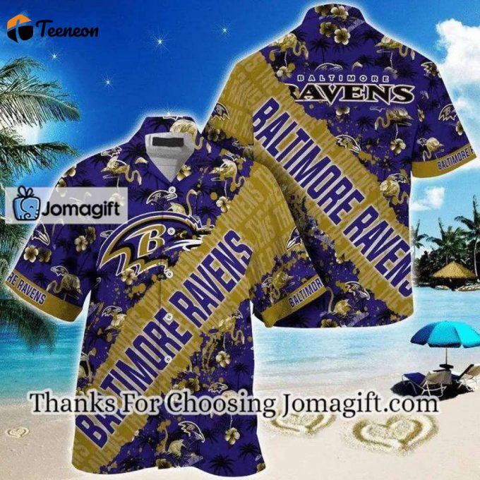 [Personalized] Nfl Baltimore Ravens Purple Gold Hawaiian Shirt V2 Gift 1