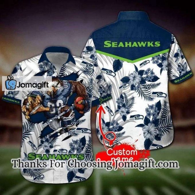 [Personalized] Nfl Seattle Seahawks Custom Name Mascot White Hawaiian Shirt Gift 2