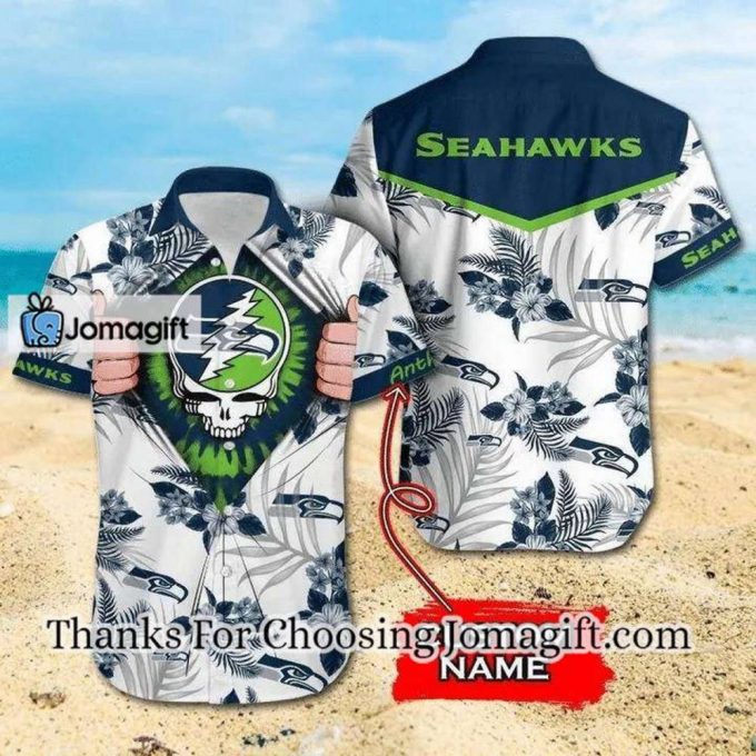 [Personalized] Nfl Seattle Seahawks Custom Name Skull White Hawaiian Shirt Gift 2