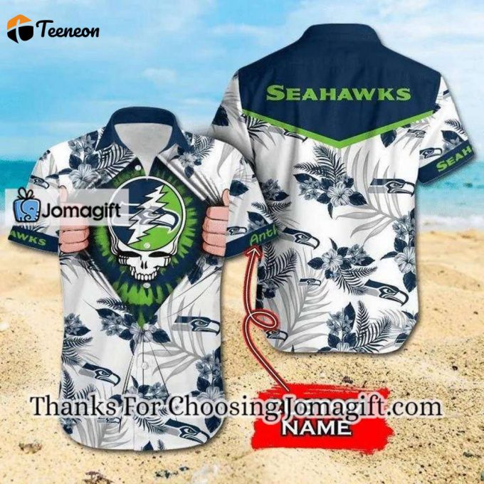 [Personalized] Nfl Seattle Seahawks Custom Name Skull White Hawaiian Shirt Gift 1