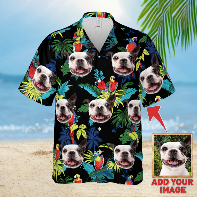 Personalized Photo Dog Custom Sunflower &Amp; Leaves Pattern Short-Sleeve Hawaiian Shirt, Aloha Shirt For Men, Summer Gift 4
